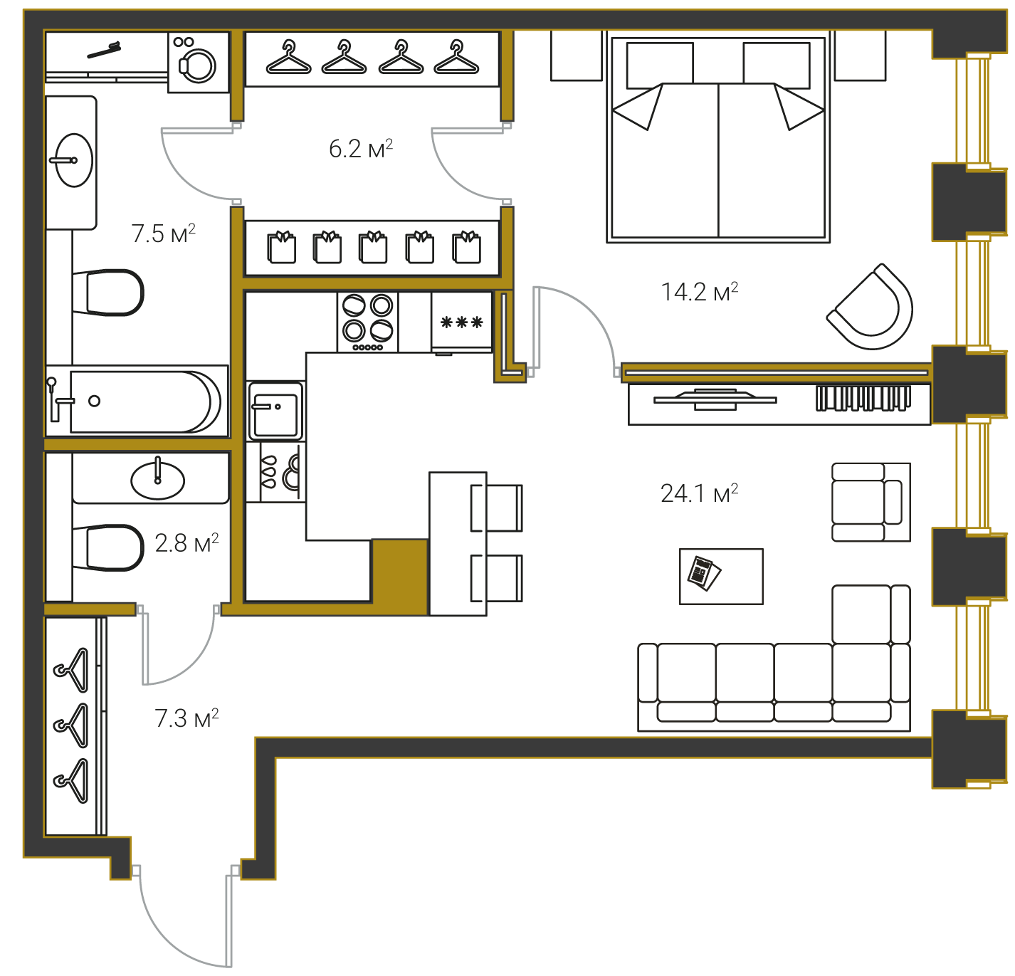 1-комнатная квартира №133 в Институтский,16 1-й корпус: 62.1 м², этаж 14 - купить в Санкт-Петербурге