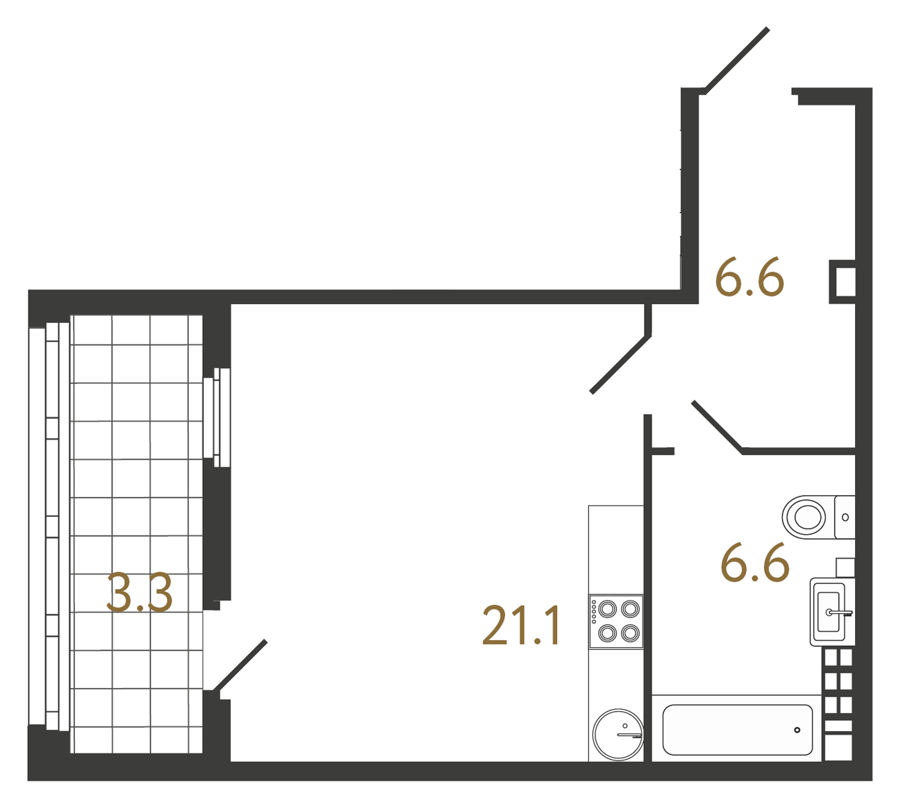 1-комнатная квартира №76 в Миръ 1-й корпус: 34.3 м², этаж 5 - купить в Санкт-Петербурге