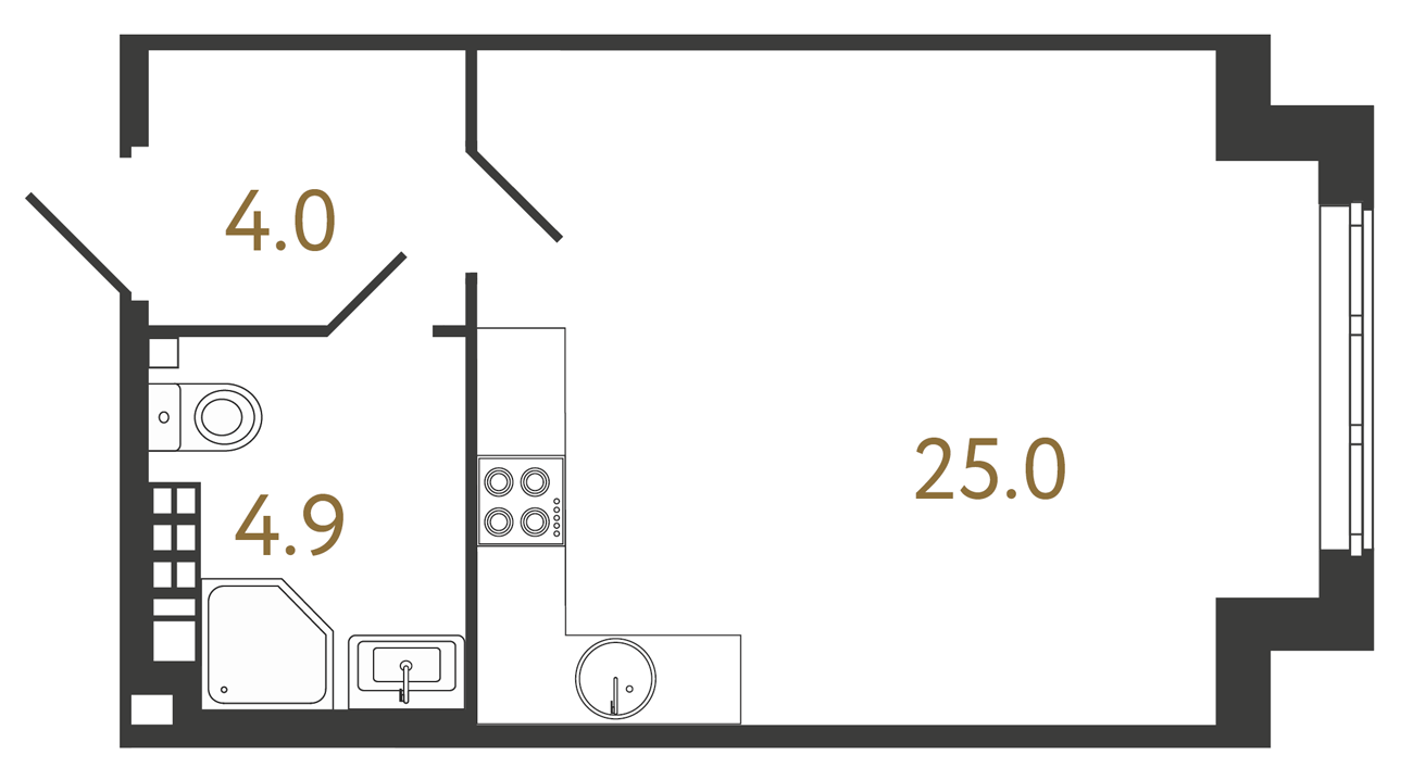 1-комнатная квартира №73 в Миръ 1-й корпус: 33.9 м², этаж 5 - купить в Санкт-Петербурге