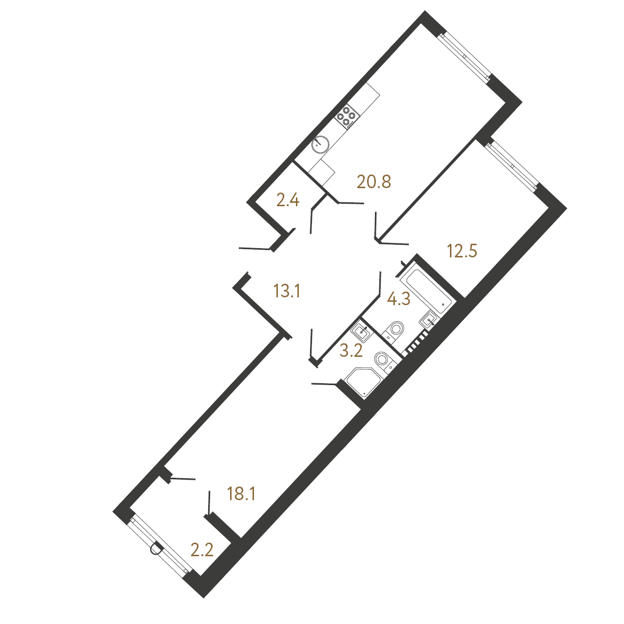 2-комнатная квартира №200 в Миръ 1-й корпус: 74.4 м², этаж 7 - купить в Санкт-Петербурге