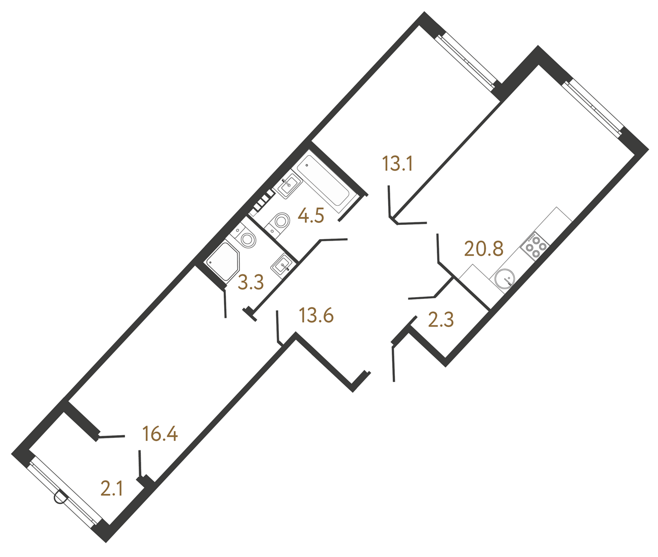 2-комнатная квартира №199 в Миръ 1-й корпус: 74 м², этаж 6 - купить в Санкт-Петербурге