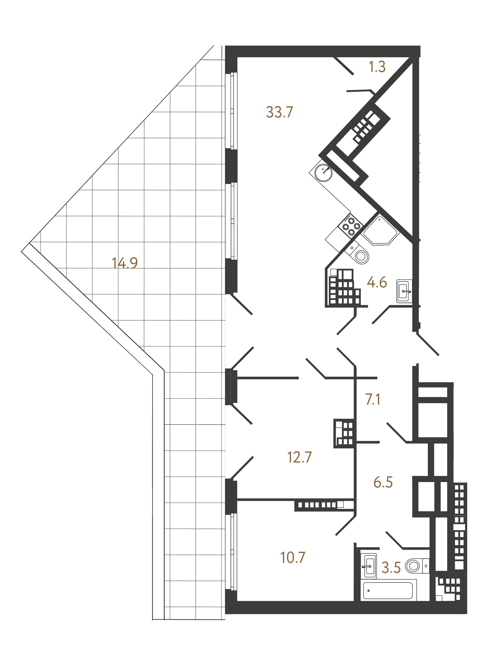 2-комнатная квартира №183 в Миръ 1-й корпус: 80.1 м², этаж 9 - купить в Санкт-Петербурге