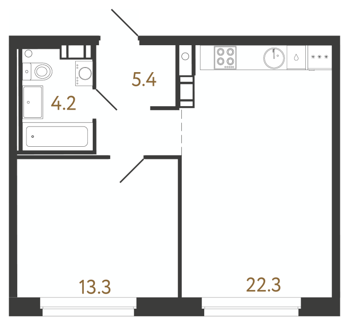 1-комнатная квартира №237 в Куинджи: 45.2 м², этаж 14 - купить в Санкт-Петербурге