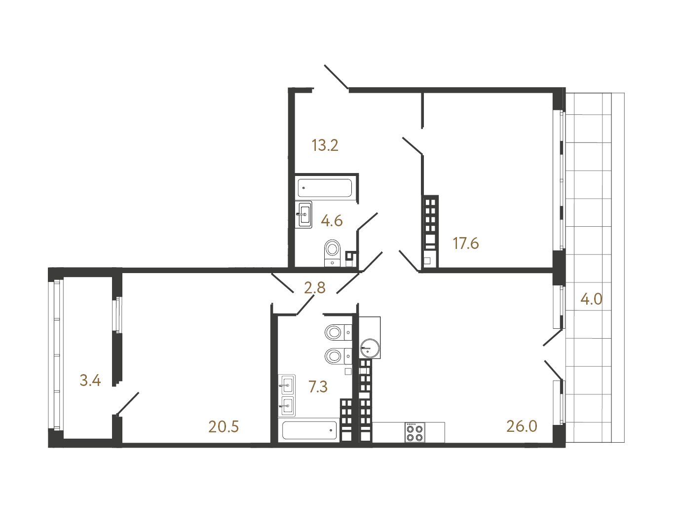 2-комнатная квартира №86 в Миръ 1-й корпус: 92 м², этаж 8 - купить в Санкт-Петербурге