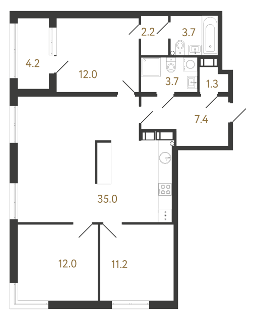 3-комнатная квартира №517 в Струны I 4-й корпус: 88.5 м², этаж 15 - купить в Санкт-Петербурге