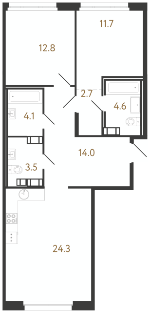 2-комнатная квартира №46 в Куинджи: 77.7 м², этаж 8 - купить в Санкт-Петербурге