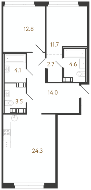 2-комнатная квартира №62 в Куинджи: 77.7 м², этаж 10 - купить в Санкт-Петербурге