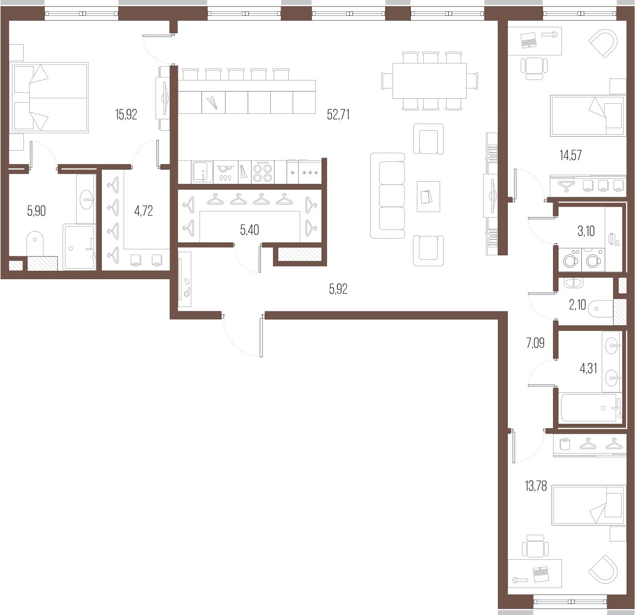 3-комнатная квартира №61 в Малоохтинский, 68 1-й корпус: 135.2 м², этаж 2 - купить в Санкт-Петербурге