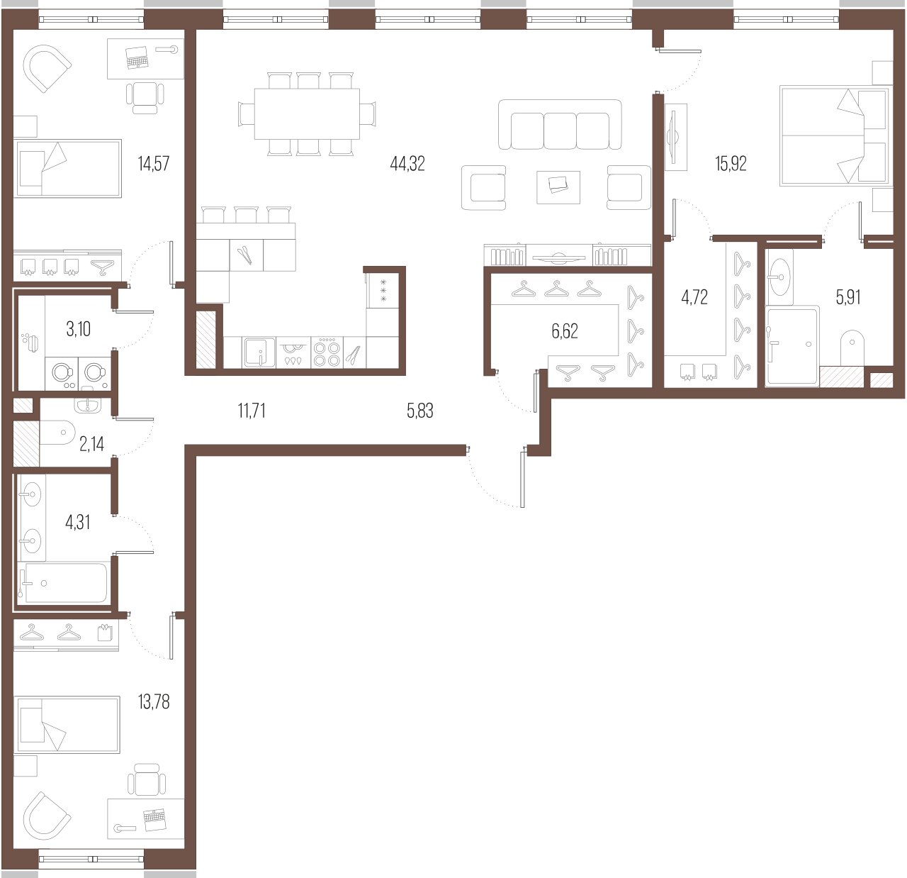 3-комнатная квартира №60 в Малоохтинский, 68 1-й корпус: 133 м², этаж 2 - купить в Санкт-Петербурге
