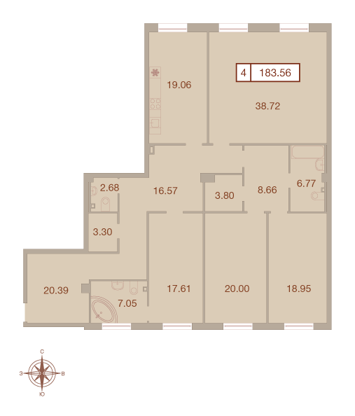 4-комнатная квартира №61 в Neva Haus 3-й корпус: 183.7 м², этаж 1 - купить в Санкт-Петербурге
