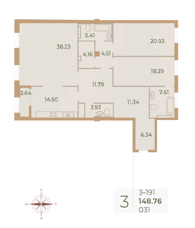 3-комнатная квартира №31 в Neva Haus 3-й корпус: 149.8 м², этаж 9 - купить в Санкт-Петербурге
