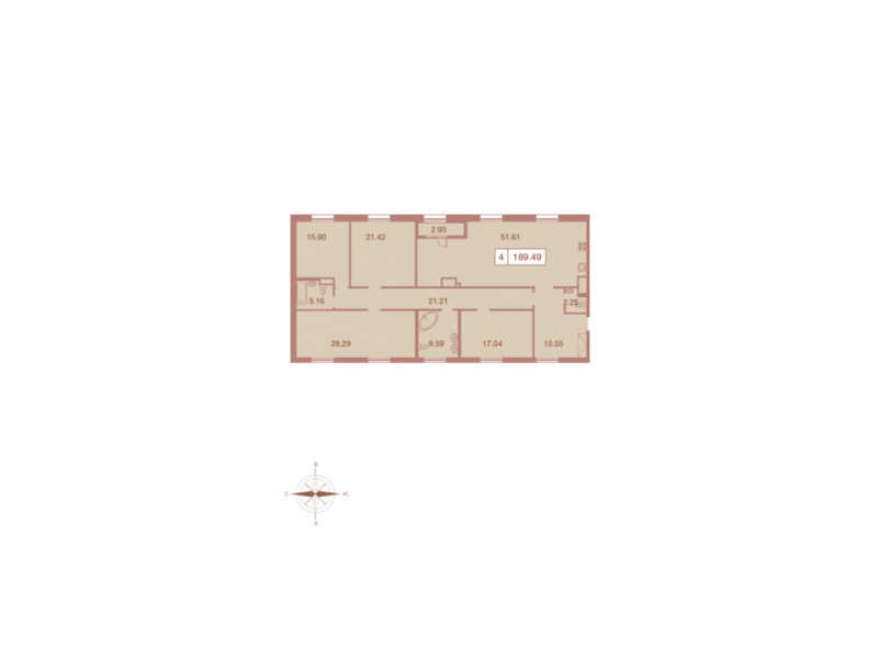 4-комнатная квартира №111 в Neva Haus 1-й корпус: 188.5 м², этаж 9 - купить в Санкт-Петербурге