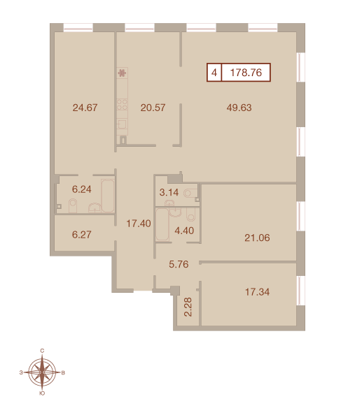 4-комнатная квартира №34 в Neva Haus 3-й корпус: 178.4 м², этаж 1 - купить в Санкт-Петербурге