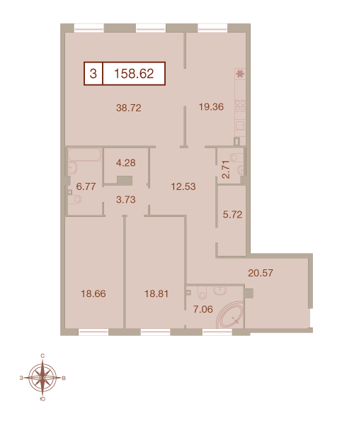 3-комнатная квартира №35 в Neva Haus 3-й корпус: 158.8 м², этаж 1 - купить в Санкт-Петербурге