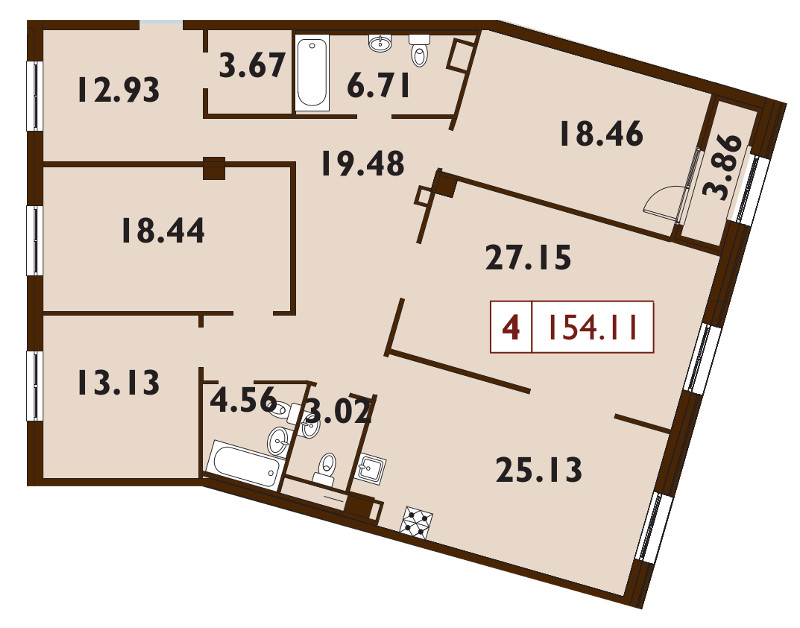 4-комнатная квартира №104 в Neva Haus 1-й корпус: 154.6 м², этаж 7 - купить в Санкт-Петербурге
