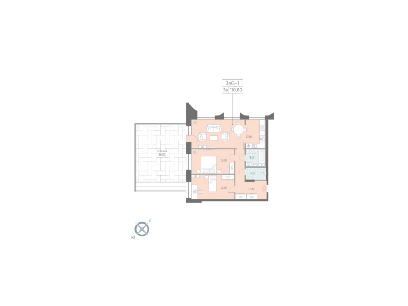 2-комнатная квартира №171 в NEOPARK 1-й корпус: 110.8 м², этаж 2 - купить в Санкт-Петербурге