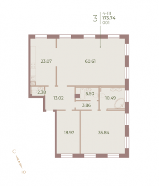 3-комнатная квартира №1 в Neva Haus 4-й корпус: 173.7 м², этаж 1 - купить в Санкт-Петербурге
