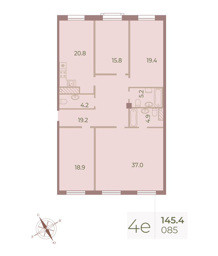 4-комнатная квартира №85 в Neva Haus 7-й корпус: 146.3 м², этаж 9 - купить в Санкт-Петербурге