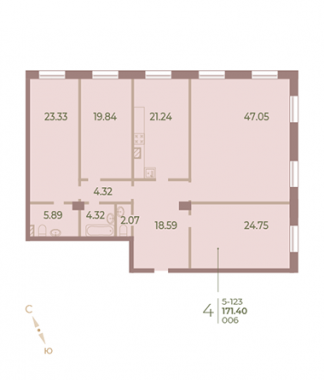 4-комнатная квартира №6 в Neva Haus 5-й корпус: 171.5 м², этаж 2 - купить в Санкт-Петербурге