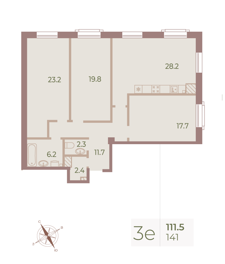 3-комнатная квартира №141 в Neva Haus 7-й корпус: 112.6 м², этаж 9 - купить в Санкт-Петербурге