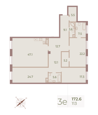 3-комнатная квартира №113 в Neva Haus 6-й корпус: 172.7 м², этаж 6 - купить в Санкт-Петербурге