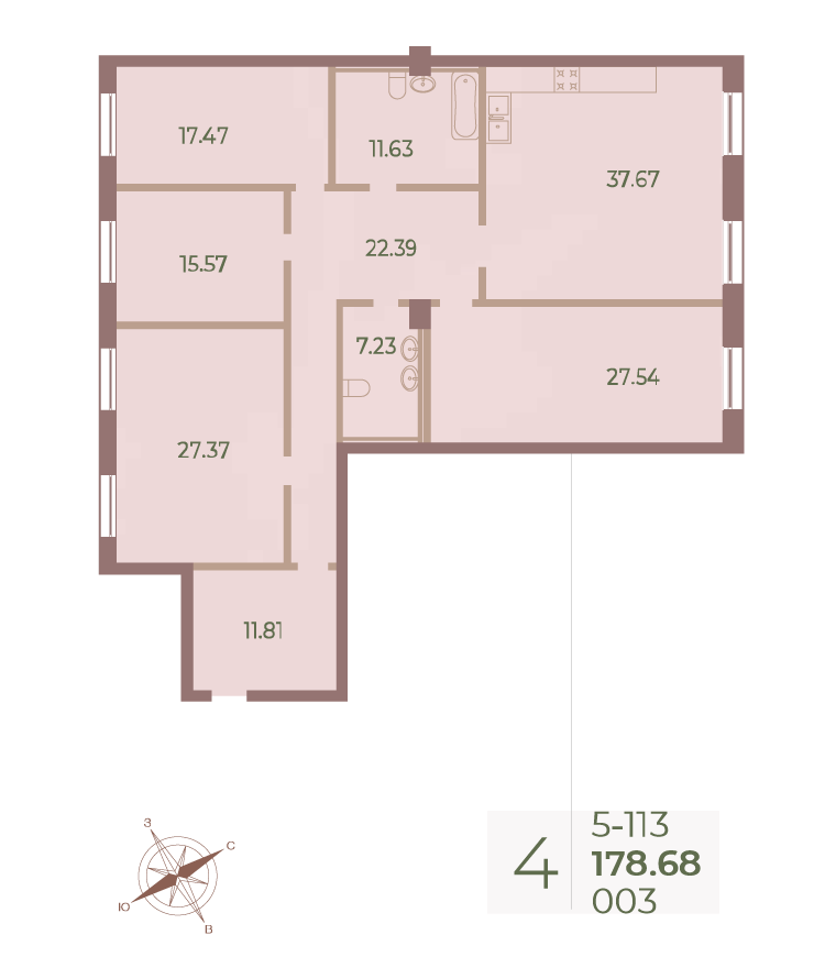 4-комнатная квартира №3 в Neva Haus 5-й корпус: 178.8 м², этаж 1 - купить в Санкт-Петербурге