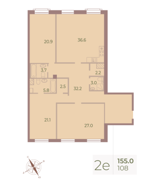3-комнатная квартира №108 в Neva Haus 7-й корпус: 155.6 м², этаж 4 - купить в Санкт-Петербурге