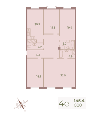 4-комнатная квартира №80 в Neva Haus 7-й корпус: 146.9 м², этаж 8 - купить в Санкт-Петербурге