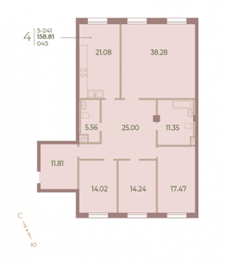 4-комнатная квартира №45 в Neva Haus 5-й корпус: 159 м², этаж 4 - купить в Санкт-Петербурге