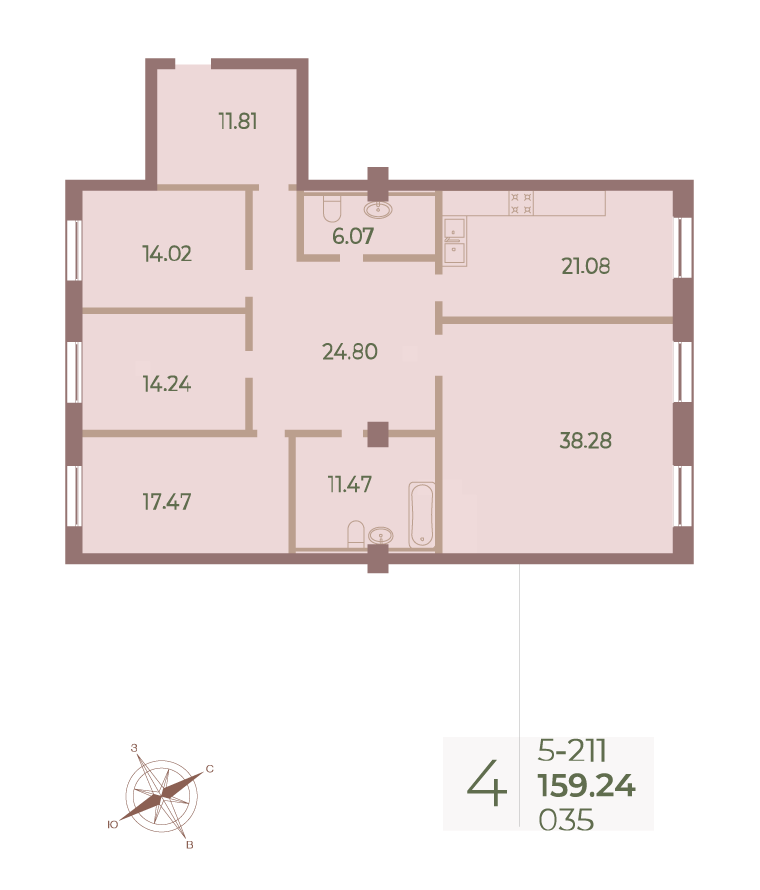 4-комнатная квартира №35 в Neva Haus 5-й корпус: 159.6 м², этаж 1 - купить в Санкт-Петербурге
