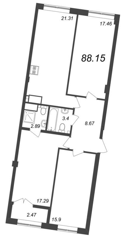 3-комнатная квартира №73 в Neva Residence 1-й корпус: 88.15 м², этаж 8 - купить в Санкт-Петербурге