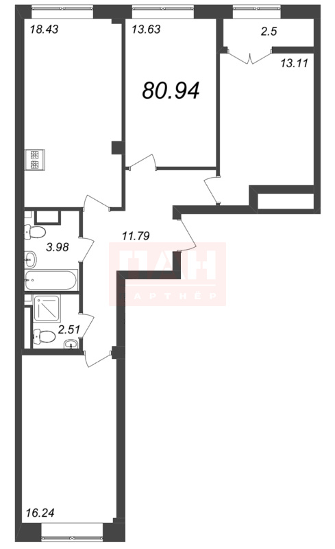 3-комнатная квартира №269 в Neva Residence 3-й корпус: 80.94 м², этаж 7 - купить в Санкт-Петербурге