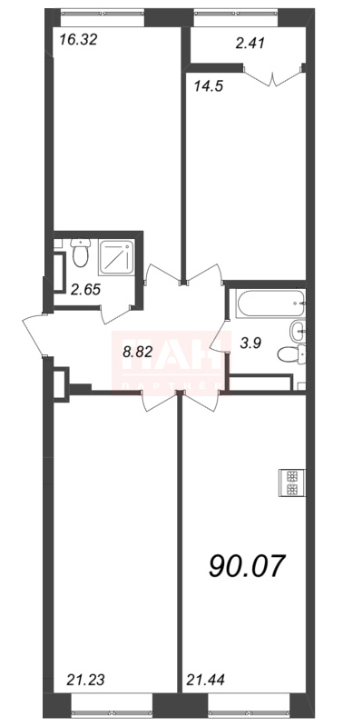 3-комнатная квартира №268 в Neva Residence 3-й корпус: 90.07 м², этаж 6 - купить в Санкт-Петербурге