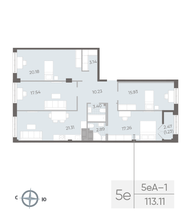4-комнатная квартира №61 в Neva Residence 1-й корпус: 113.11 м², этаж 5 - купить в Санкт-Петербурге