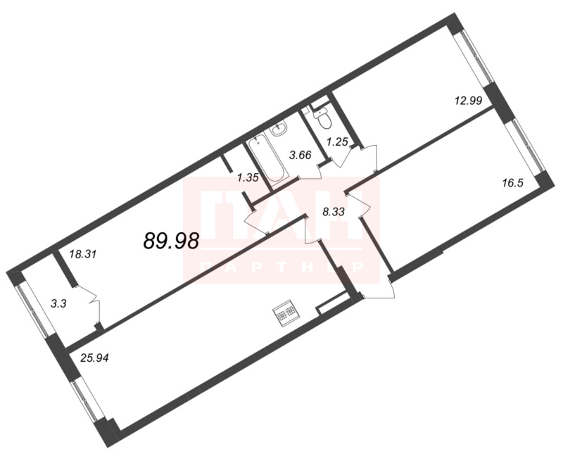 3-комнатная квартира №227 в Neva Residence 3-й корпус: 89.98 м², этаж 5 - купить в Санкт-Петербурге