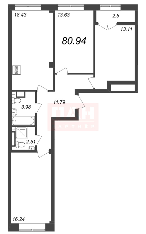 3-комнатная квартира №265 в Neva Residence 3-й корпус: 80.94 м², этаж 6 - купить в Санкт-Петербурге