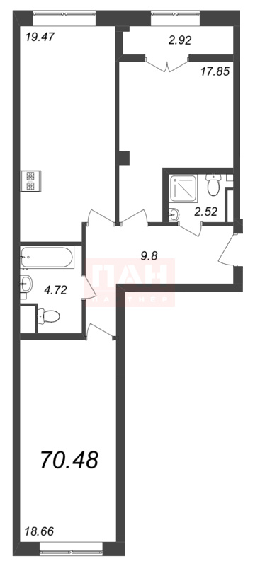 2-комнатная квартира №314 в Neva Residence 3-й корпус: 70.48 м², этаж 8 - купить в Санкт-Петербурге