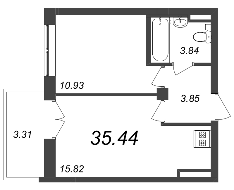 1-комнатная квартира №141 в Neva Residence 1-й корпус: 35.44 м², этаж 7 - купить в Санкт-Петербурге