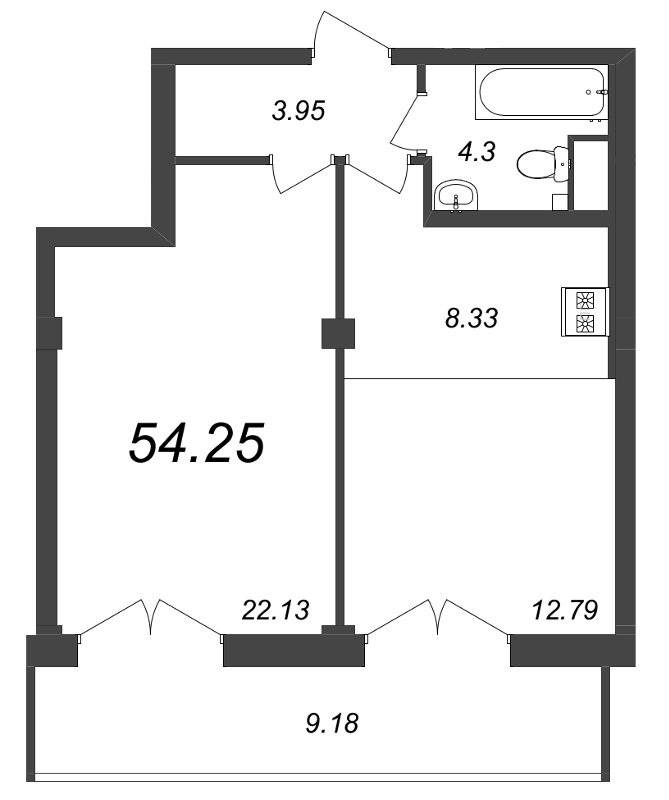 1-комнатная квартира №36 в Neva Residence 1-й корпус: 54.25 м², этаж 7 - купить в Санкт-Петербурге
