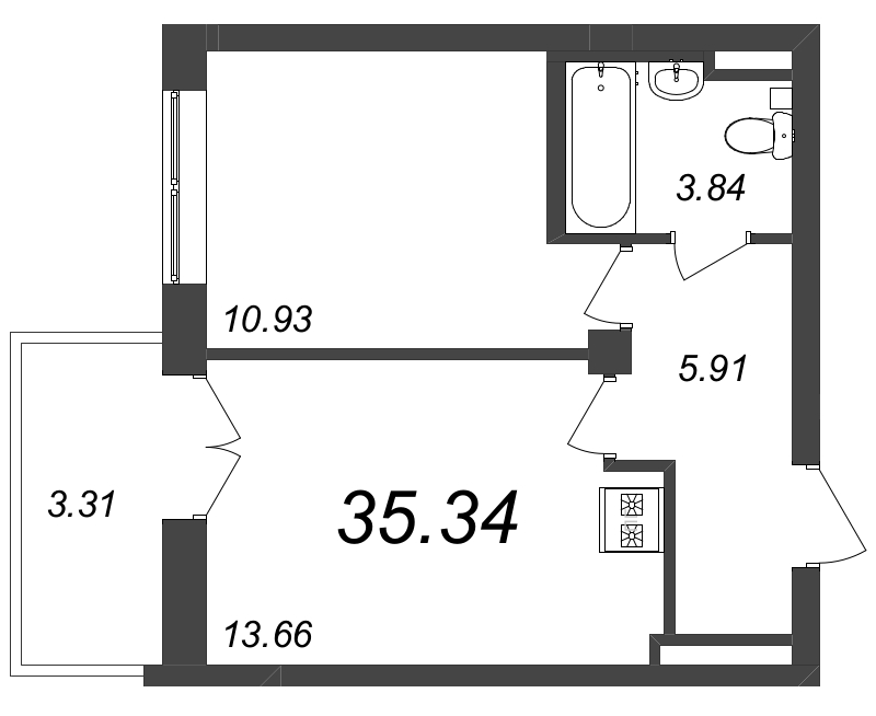 1-комнатная квартира №145 в Neva Residence 1-й корпус: 35.34 м², этаж 8 - купить в Санкт-Петербурге