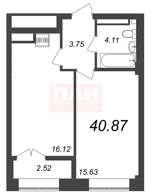 1-комнатная квартира №275 в Neva Residence 3-й корпус: 40.87 м², этаж 8 - купить в Санкт-Петербурге