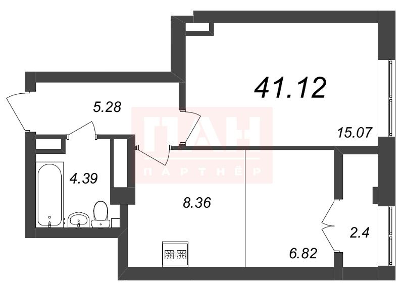 1-комнатная квартира №312 в Neva Residence 3-й корпус: 41.12 м², этаж 7 - купить в Санкт-Петербурге