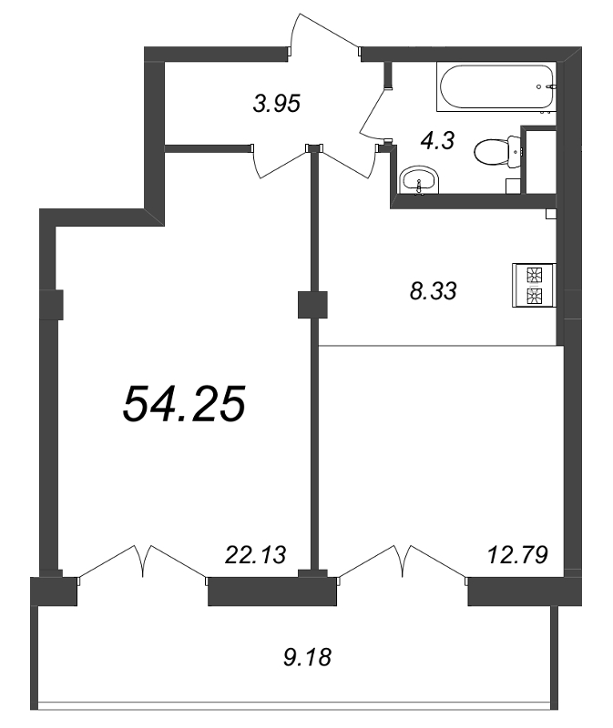 1-комнатная квартира №41 в Neva Residence 1-й корпус: 54.25 м², этаж 8 - купить в Санкт-Петербурге