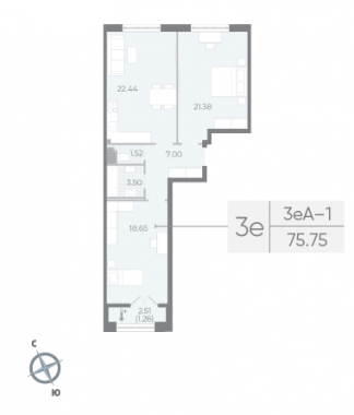 2-комнатная квартира №75 в Neva Residence 2-й корпус: 75.75 м², этаж 7 - купить в Санкт-Петербурге