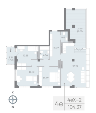 3-комнатная квартира №143 в Neva Residence 1-й корпус: 104.37 м², этаж 8 - купить в Санкт-Петербурге