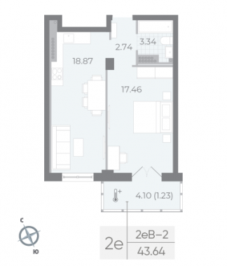 1-комнатная квартира №37 в Neva Residence 2-й корпус: 43.64 м², этаж 7 - купить в Санкт-Петербурге