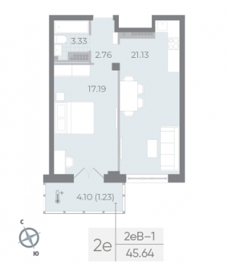 1-комнатная квартира №36 в Neva Residence 2-й корпус: 45.64 м², этаж 7 - купить в Санкт-Петербурге
