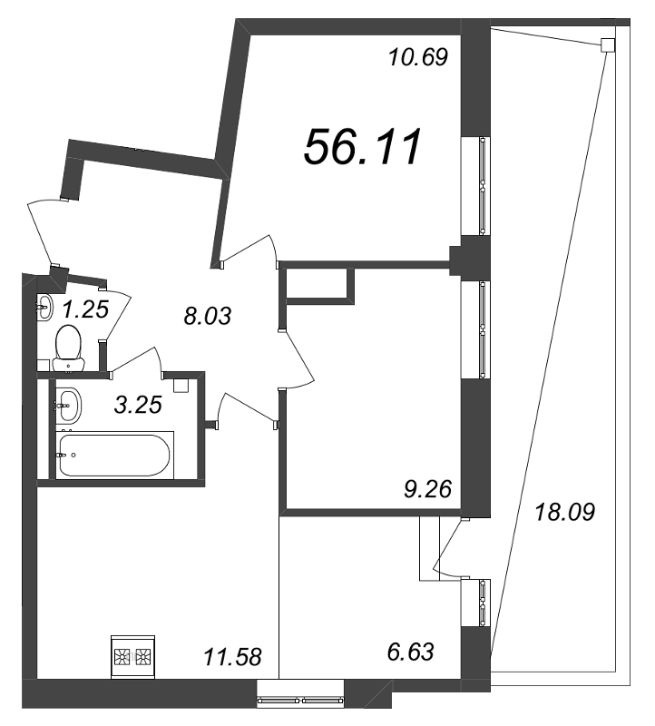 2-комнатная квартира №71 в Neva Residence 1-й корпус: 56.11 м², этаж 8 - купить в Санкт-Петербурге