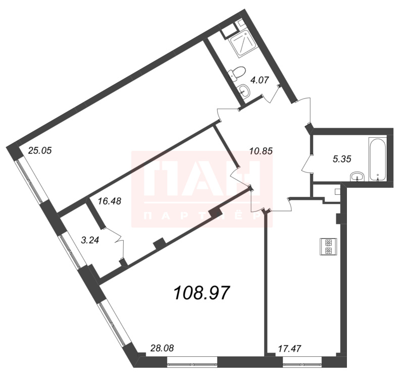 3-комнатная квартира №234 в Neva Residence 3-й корпус: 108.97 м², этаж 6 - купить в Санкт-Петербурге