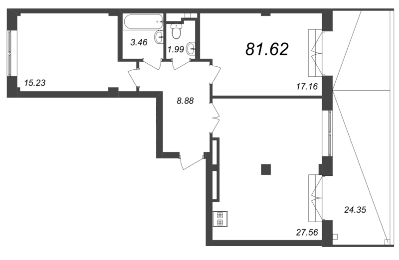 2-комнатная квартира №140 в Neva Residence 1-й корпус: 81.62 м², этаж 7 - купить в Санкт-Петербурге
